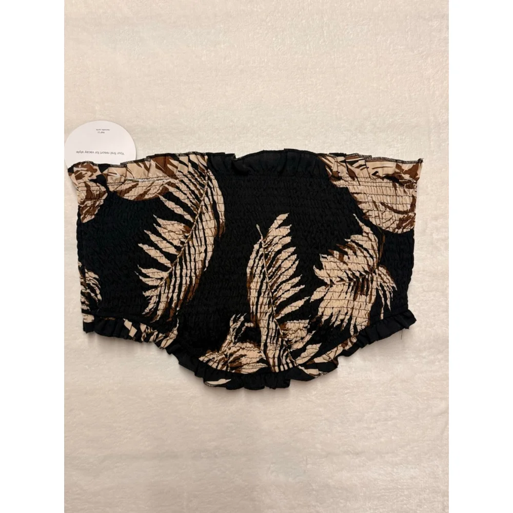 Women's SHEIN Plus 1X Black Beige Leaf Print Bandeau Top NWT